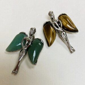 Silver Tone Angel Pendant with Genuine Crystal Wings